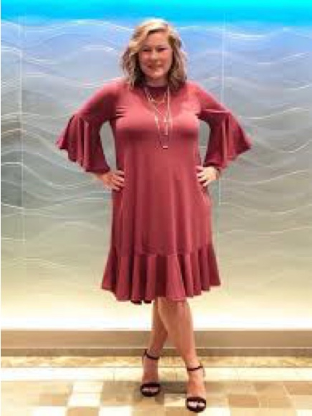 LuLaRoe Maurine Dress Ruffle Bell Sleeve Mauve 3XL